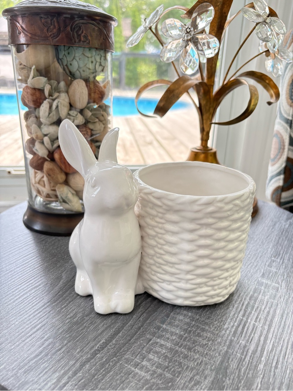 White Ceramic Bunny Vase Planter Bowl